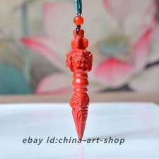 Natural Cinnabar Carved Tibetan Buddhist Vajra Dorje Phurba Amulet Pendant S16 picture