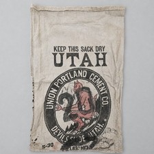 Antique Union Portland Cement Devil's Slide Utah Canvas Cement Sack 2-Sided picture