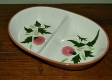 STANGL POTTERY SERVING DISH OVAL DIVIDED VEGETABLE BOWL THISTLE PATTERN picture