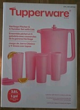 πNEWπ Tupperware Heritage Pitcher (1 Gallon) & 4 Tumbler Set With Lids PINK picture