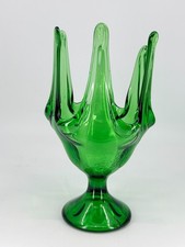 Vintage Viking Art Glass Epic Green 6 Petal Handkerchief Vase 1960s MCM Vintage picture