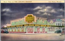 c1940s LAS VEGAS Linen Postcard GOLDEN NUGGET CASINO Fremont Street / Night View picture