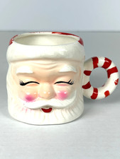 Vintage Santa Claus Face Christmas Mug / Eyes Closed w/ Candy Cane O-Handle picture