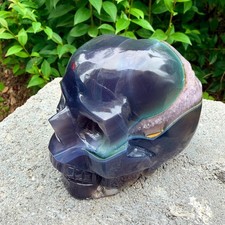 1.65lb Amethyst agate crystal cave skull, Rare hand carved skull specimen picture