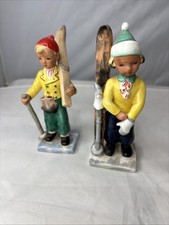 Skiers Figurines Germany VINTAGE Porcelain Skiing Winter EUC picture