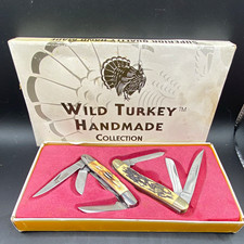 Vintage Wild Turkey Handmade Collection 1999 Set of 2 Folding Pocketknives bone picture