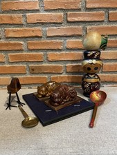 VTG Japanese Miniature Wooden Doll & Animal Figurine Set Folk Art Display Lot picture