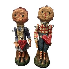 Authentic Poliwoggs Raggedy Ann & Andy Figurine Set of 2 Folk Art Whimsy Vintage picture