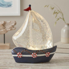 Sailboat Snow Globe Ocean Themed, Nautical Snow Globe with 6H Timer, Swirling Gl picture