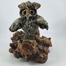 Mid Century Vintage driftwood tree bark glass eye owl on wood base picture