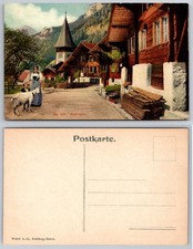 Meiringen Street Scene Church Mountains Postcard picture