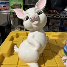 Vintage Ceramic Easter Bunny 1970s 14 Tall Hand Painted Big Eyes Rabbit Rare Pin picture