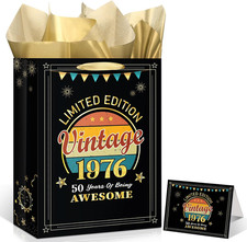 Vintage 50Th Birthday Gift Bags for Women Men Black Gold 1976 Gift Wrap Bags wit picture