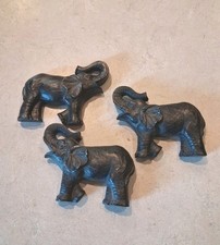 Vintage Elephant Wall Plaque Set 3 Resin Figurines Trunks Up Good Luck Decor 3D picture
