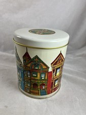 Ballonoff Victorian Homes Metal Tin Cookie or Candy Canister USA  Vintage picture