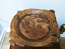 Antique /Hand Carved Wood Platter/Bowl With Handles Primitive Style 15dia picture