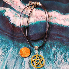 Wicca & Paganism Pentagram Pentacle Amulet Pendant Necklace Black Cord Artisan picture