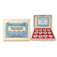 Vintage 1985 Jasco Christmas Ornaments Snowflake Photo Frame Box Set of 12 RARE picture
