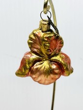 Vtg Neiman Marcus Glass Christmas Ornament 2003 Iris Flower Coral Poland Tag picture