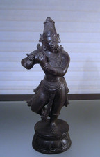 Vtg Lord Krishna Statue Hand Carved Wood Sculpture picture