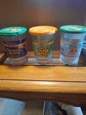 Vtg Lot Of 3 BAMA Disney Jelly Jars W/ Lids Sleeping Beauty, A Bugs Life, Toy... picture
