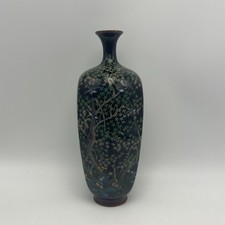 Vintage Japanese Cloisonne Enamel Vase Black Floral Bird Design 9