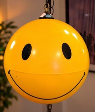 Vintage 70s Smiley Face Swag Hanging Lamp Light Yellow Plastic Retro Groovy RARE picture