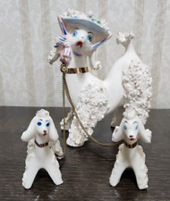 Vintage  Porcelain Spaghetti Poodle Mother and Pups Set 1950s picture