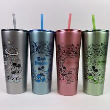 Walt Disney World Starbucks Four Parks Stainless Steel Tumbler Cup Straw Set picture