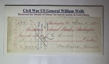 JSA 1884 Civil War Gen William Wells Handwritten and Signed Check picture