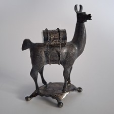 Vintage Peruvian Andean 'Alpaca Silver' llama figurine MCM Pewter Patina picture