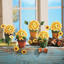 Set of 5 Anthropomorphic Sunflower Shelf Sitters Figurine Poseable Home Decor picture