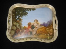 F Boucher Courting Couple Handled Tray Beautifully Hand Painted 12.5