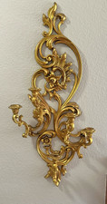 Set Of 2 Stunning XL Vintage 1971 Homco Gold Floral Wall Sconces Candle Holders picture