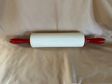 Antique/Vintage Nut Brown Ceramic Rolling Pin with Wooden Handles picture