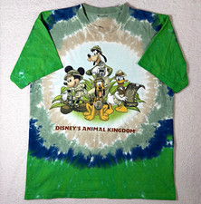 Vtg Disney Animal Kingdom Tie-Dye T-Shirt Mickey Goofy Pluto Donald, Green/Blue picture