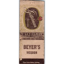 Beyer's Mequon WI Gettelman Vintage Matchbook Cover SD2-Y3 picture