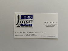 FORD DRAG CLUBS BUSINESS CARD - DICK WOOD - VINTAGE REPRINT - RACING picture