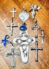 Vintage Sterling Silver Crosses And Religious Pendants Charms Lot Of 10 23.87 Gr picture