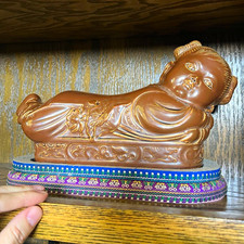 Chinese Child Figurine Statue porcelain pillow Song style vintage brown glazed picture