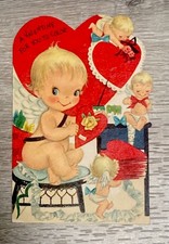Vintage Hallmark Adorable Baby Angel Cupid Valentine's Day Color-Card. . picture