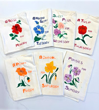VTG 1950s Days of the Week Flowers Towels Liquid Embroidery/Artex Vogart #215 picture