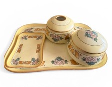 Vtg Vignaud Limoge Porcelain Vanity Tray Dresser Set Gold Floral Art Nouveau picture