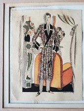 1920s Leon Bonnotte Fashion Pochoir Male Dandy Deco Robe Behrens & Blumgardt NY picture