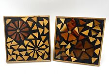 Olga Fisch Folklore Wooden Trivets w/ Inlaid Wood in Geometric Pattern, Set of 2 picture