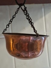 VTG Solid Copper Hanging Planter Flower Pot w Chains, 3 Inch Size w/short Chains picture