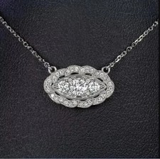 2Ct Art Deco Round Lab Created Diamond Wedding 14k White Gold Plated Necklace picture