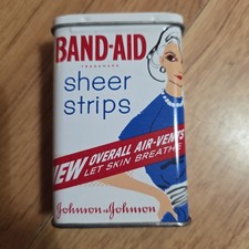 Vintage 1960s Band-Aid Sheer Strips Tin with Original Bandages J&J picture