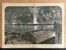 1859 BROOKLYN HEIGHTS FIRE-WORKS  THE 4th of JULY HARPER’S WEEKLY HAND COLORED picture
