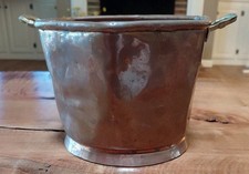 Vintage Hammered Copper Bucket Pot Planter Cachepot Brass Handles Rustic Decor picture